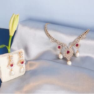 14Kt Gold Diamond Necklace With Earrings Set DST14/89