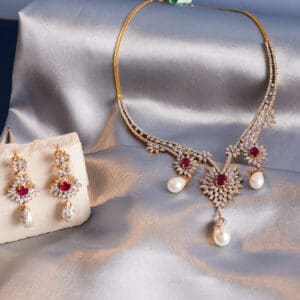 14Kt Gold Diamond Necklace With Earrings Set DST14/89
