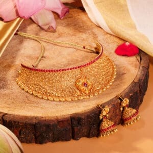 22Kt Gold Antique Necklace with Earrings CK22/19