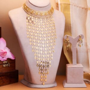 18Kt Gold Long Neclace WIth Earrings ST18/472