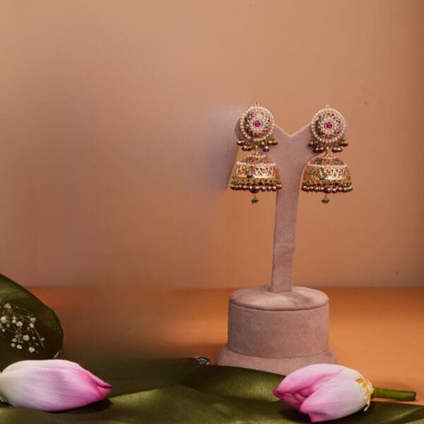 18kt Gold Multistone Jhumka Earrings JH18/135