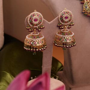 18kt Gold Multistone Jhumka Earrings JH18/135