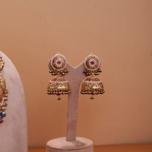 18kt Gold Multistone Jhumka Earrings JH18/135 18kt Gold Multistone Jhumka Earrings JH18/135