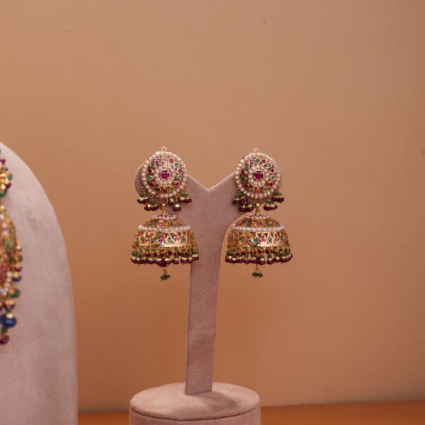 18kt Gold Multistone Jhumka Earrings JH18/135