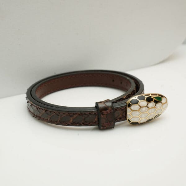 18Kt Gold Snake Leather Starp Men's Bracelet BG18/49