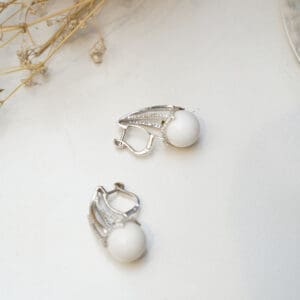 Elegant 18KT White Gold Diamond & Pearl Earrings DTP/309