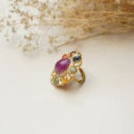 18kt Gold Polki Kundan Navratna Ring PKR18/15 18kt Gold Polki Kundan Navratna Ring PKR18/15