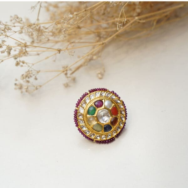 POLKI KUNDAN MULTI STONE RING PKR18/11