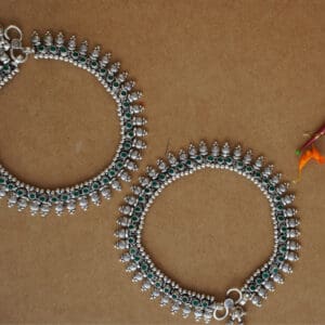 Antique 925 Silver Anklet with Green Stone PYSS/811
