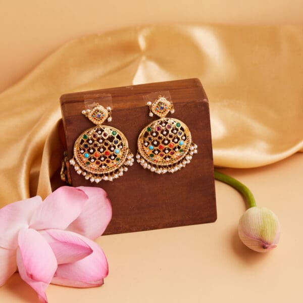 22Kt Gold Multistone Earrings for wedding CB22/11
