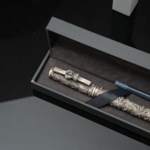 925 Antique Silver Fountain Pen with Refill Kalash & Floral Carving MISS/334