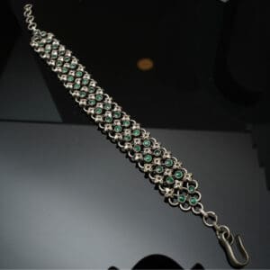 925 Sterling Antique Silver Chain Bracelet with Green Stones Women’s Designer Jewelry BLSS/12