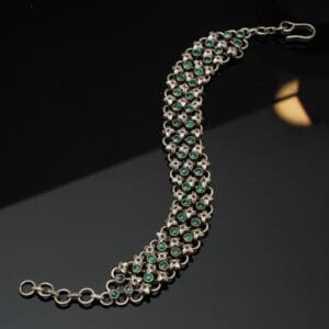 925 Sterling Antique Silver Chain Bracelet with Green Stones Women’s Designer Jewelry BLSS/12