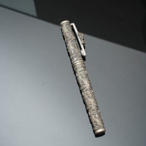 925 Antique Silver Fountain Pen with Refill Kalash & Floral Carving MISS/334