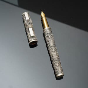 925 Antique Silver Fountain Pen with Refill Kalash & Floral Carving MISS/334
