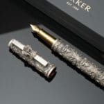 925 Antique Silver Fountain Pen with Refill Kalash & Floral Carving MISS/334