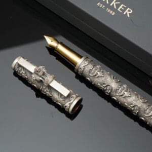 925 Antique Silver Fountain Pen with Refill Kalash Floral Carving MISS/334