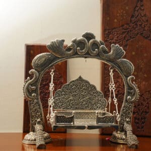 Antique 925 Silver Jhula for Laddu Gopal Featuring Elegant Peacock Carvings JLSS/24
