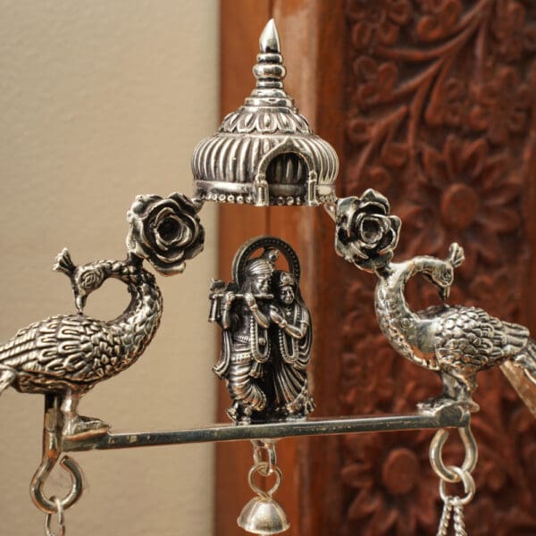 Antique 925 Silver Jhula for Laddu Gopal & Radha Krishna - Peacock Engraved Divine Swing JLSS/29