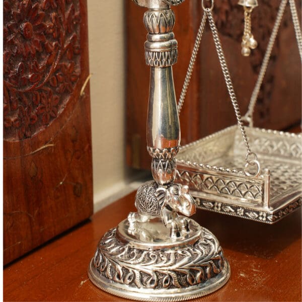 Antique 925 Silver Jhula for Laddu Gopal & Radha Krishna - Peacock Engraved Divine Swing JLSS/29