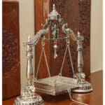 Antique 925 Silver Jhula for Laddu Gopal & Radha Krishna - Peacock Engraved Divine Swing JLSS/29