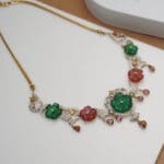 18Kt Gold Diamond Pink and Green Stone Necklace With Earrings DST/67 18Kt Gold Diamond Pink and Green Stone Necklace With Earrings DST/67