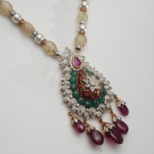 14Kt Gold Kundan Polki Pearl Necklace DLC14/180