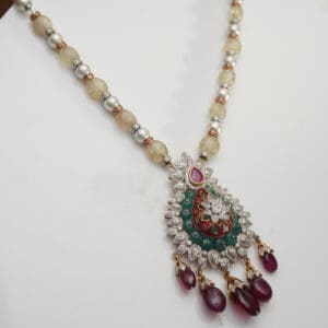 14Kt Gold Kundan Polki Pearl Necklace DLC14/180