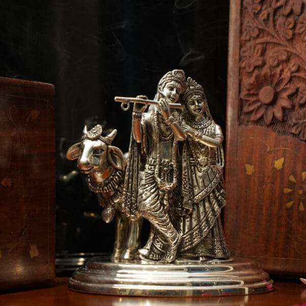 925 Sterling Silver Radha Krishna Murti Idol for Home Temple and Gifting MRTSS/125