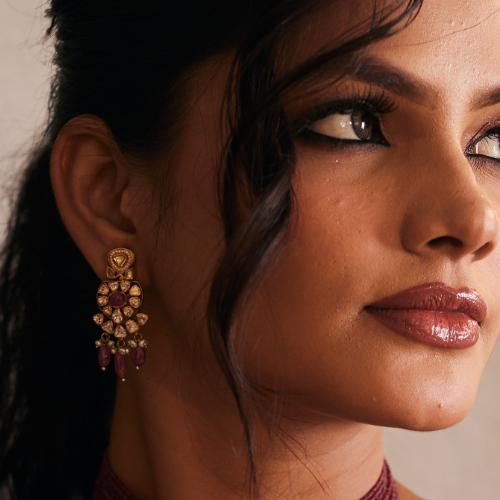 18Kt Gold Polki and Ruby Choker with Layered Ruby Beads & Matching Earrings PKCS8/5 18Kt Gold Polki and Ruby Choker with Layered Ruby Beads & Matching Earrings PKCS8/5