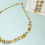 22Kt Gold Three Layer Light Green Gemstone Necklace with Matching Earrings ST22/1224 22Kt Gold Three Layer Light Green Gemstone Necklace with Matching Earrings ST22/1224