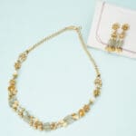 22Kt Gold Three Layer Light Green Gemstone Necklace with Matching Earrings ST22/1224 22Kt Gold Three Layer Light Green Gemstone Necklace with Matching Earrings ST22/1224