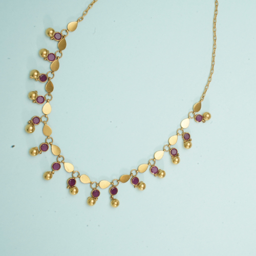 22Kt Gold Charm Necklace with Pink Stones and Matching Earrings ST22/1223 22Kt Gold Charm Necklace with Pink Stones and Matching Earrings ST22/1223