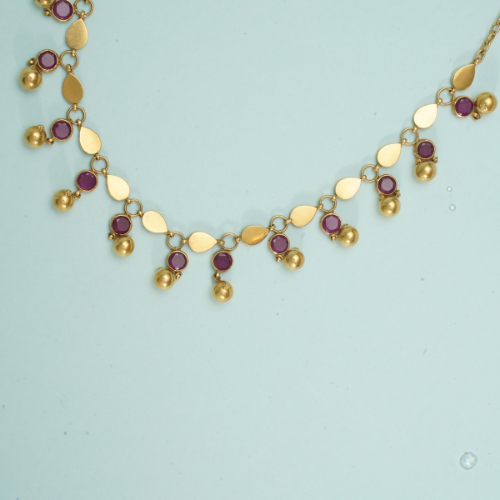 22Kt Gold Charm Necklace with Pink Stones and Matching Earrings ST22/1223 22Kt Gold Charm Necklace with Pink Stones and Matching Earrings ST22/1223