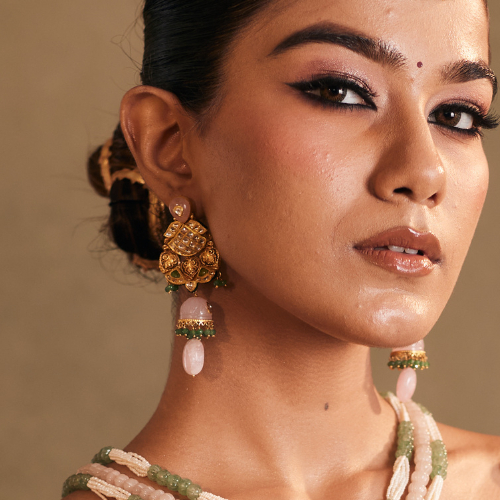 22Kt Gold Polki & Gemstone Beaded Layer Haar with Matching Earrings – Perfect for Weddings PS22/238 22Kt Gold Polki & Gemstone Beaded Layer Haar with Matching Earrings – Perfect for Weddings PS22/238