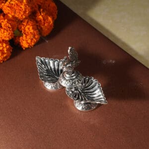 Peacock Deepam 925 Antique Silver for Pooja Deepak DESS/266