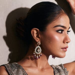 Elegant 14Kt Gold Pink & Green Stone and Pearl Earrings DER14/28