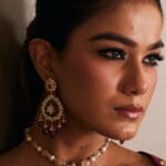 Elegant 14Kt Gold Pink & Green Stone and Pearl Earrings DER14/28 Elegant 14Kt Gold Pink & Green Stone and Pearl Earrings DER14/28