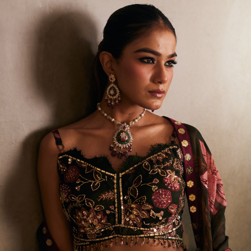 Elegant 14Kt Gold Pink & Green Stone and Pearl Earrings DER14/28 Elegant 14Kt Gold Pink & Green Stone and Pearl Earrings DER14/28