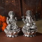 925 Sterling Silver Laxmi Ganesha Statues Matte Antique Finish Diwali Pooja & Gifting MRTSS/393