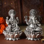 925 Sterling Silver Laxmi Ganesha Statues Matte Antique Finish Diwali Pooja & Gifting MRTSS/393