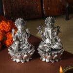 925 Sterling Silver Laxmi Ganesha Statues Matte Antique Finish Diwali Pooja & Gifting MRTSS/393