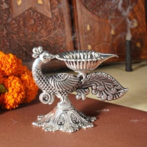 925 925 Silver Peacock Oil Lamp Diya For Pooja DESS/17