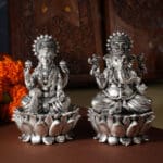 925 Sterling Silver Laxmi Ganesha Statues Matte Antique Finish Diwali Pooja & Gifting MRTSS/393