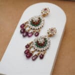 Elegant 14Kt Gold Pink & Green Stone and Pearl Earrings DER14/28 Elegant 14Kt Gold Pink & Green Stone and Pearl Earrings DER14/28