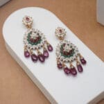 Elegant 14Kt Gold Pink & Green Stone and Pearl Earrings DER14/28 Elegant 14Kt Gold Pink & Green Stone and Pearl Earrings DER14/28