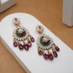 Elegant 14Kt Gold Pink & Green Stone and Pearl Earrings DER14/28 Elegant 14Kt Gold Pink & Green Stone and Pearl Earrings DER14/28