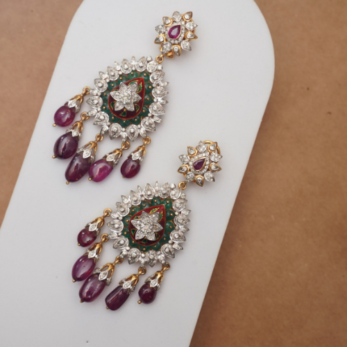 Elegant 14Kt Gold Pink & Green Stone and Pearl Earrings DER14/28 Elegant 14Kt Gold Pink & Green Stone and Pearl Earrings DER14/28