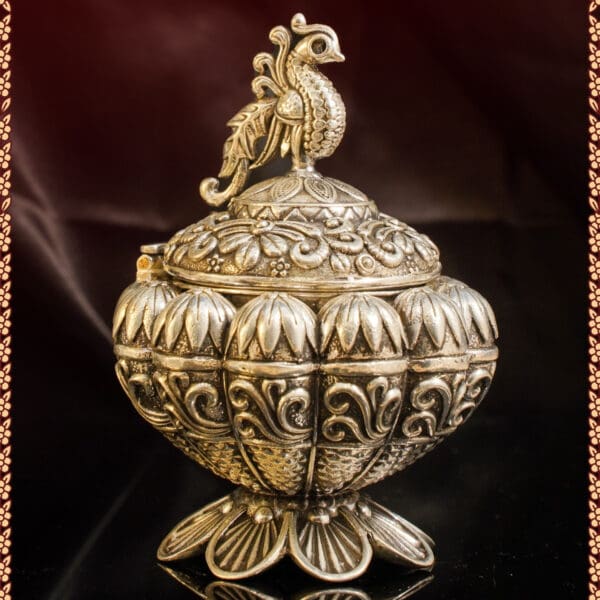 925 Silver Sindoor Dani with Lid – Peacock Motif Design SDSS/6