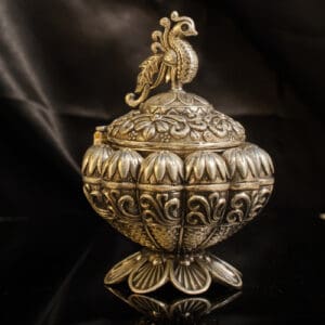 925 Silver Sindoor Dani with Lid – Peacock Motif Design SDSS/6